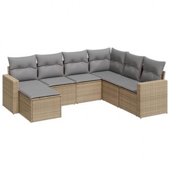 7-tlg. Garten-Sofagarnitur mit Kissen Beige Poly Rattan