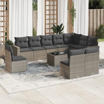 ARDEBO.de - 11-tlg. Garten-Sofagarnitur mit Kissen Grau Poly Rattan