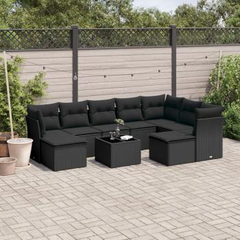 ARDEBO.de - 10-tlg. Garten-Sofagarnitur mit Kissen Schwarz Poly Rattan