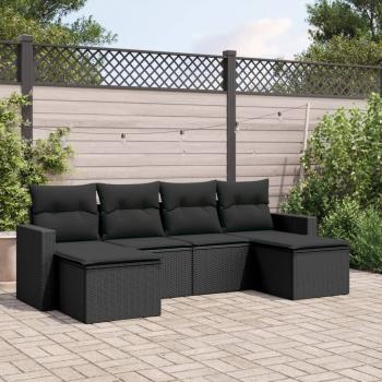 ARDEBO.de - 6-tlg. Garten-Sofagarnitur mit Kissen Schwarz Poly Rattan