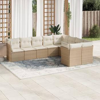 ARDEBO.de - 9-tlg. Garten-Sofagarnitur mit Kissen Beige Poly Rattan