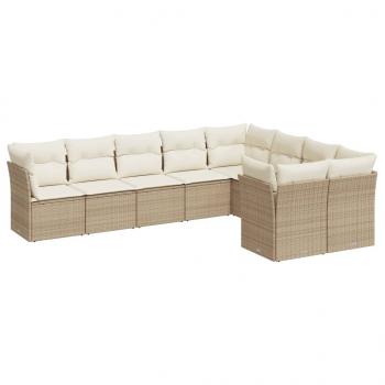 9-tlg. Garten-Sofagarnitur mit Kissen Beige Poly Rattan