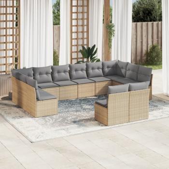 ARDEBO.de - 12-tlg. Garten-Sofagarnitur mit Kissen Beige Poly Rattan