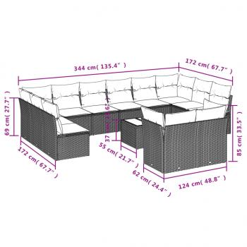 13-tlg. Garten-Sofagarnitur mit Kissen Schwarz Poly Rattan