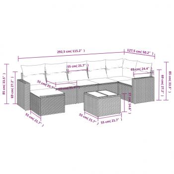 8-tlg. Garten-Sofagarnitur mit Kissen Grau Poly Rattan