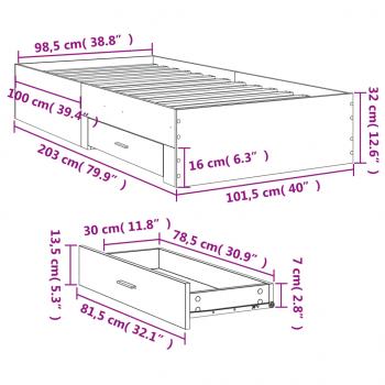 Bettgestell mit Schubladen Braun Eichen-Optik 100x200 cm