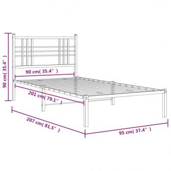 Bettgestell mit Kopfteil Metall Schwarz 90x200 cm