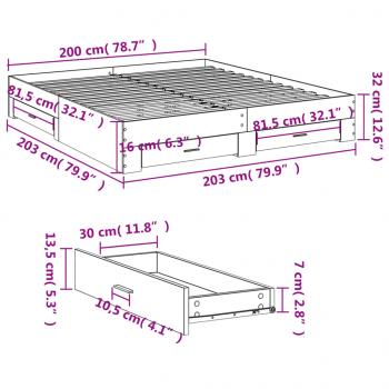 Bettgestell mit Schubladen Weiß 200x200 cm Holzwerkstoff