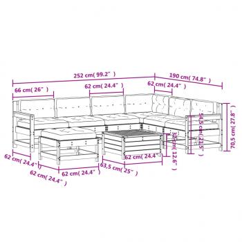 8-tlg. Garten-Lounge-Set mit Kissen Weiß Massivholz Kiefer