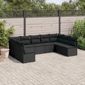 ARDEBO.de - 9-tlg. Garten-Sofagarnitur mit Kissen Schwarz Poly Rattan