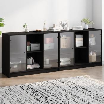 ARDEBO.de - Bücherschrank mit Türen Schwarz 204x37x75 cm Holzwerkstoff