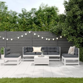 ARDEBO.de - 6-tlg. Garten-Lounge-Set mit Kissen Weiß Massivholz Kiefer