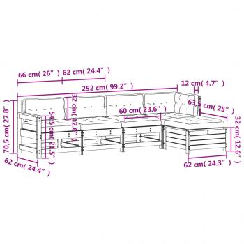 5-tlg. Garten-Lounge-Set mit Kissen Weiß Massivholz Kiefer