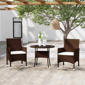 ARDEBO.de - 3-tlg. Bistro-Set Poly-Rattan und Hartglas Braun