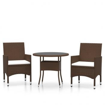 3-tlg. Bistro-Set Poly-Rattan und Hartglas Braun