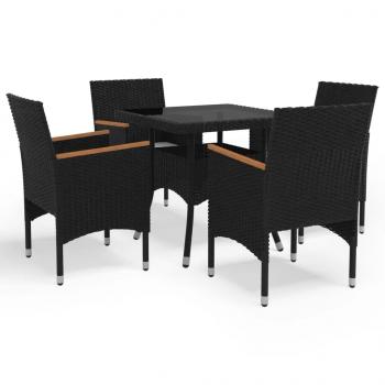 ARDEBO.de - 5-tlg. Garten-Essgruppe Poly Rattan und Hartglas Schwarz