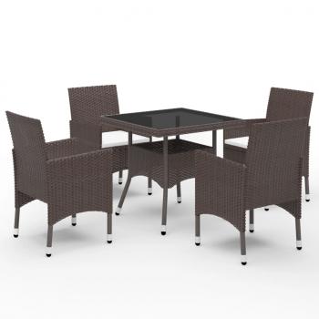 ARDEBO.de - 5-tlg. Garten-Essgruppe Poly Rattan und Hartglas Braun