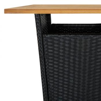 Bartisch Schwarz 60x60x110 cm Poly Rattan und Massivholz Akazie