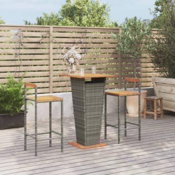 ARDEBO.de - 3-tlg. Gartenbar-Set Grau Poly Rattan & Massivholz Akazie