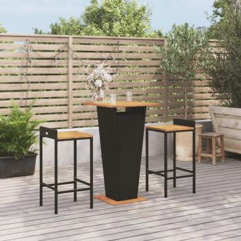 ARDEBO.de - 3-tlg. Gartenbar-Set Schwarz Poly Rattan & Massivholz Akazie