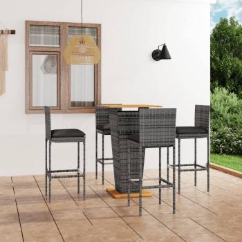 ARDEBO.de - 5-tlg. Gartenbar-Set mit Kissen Poly Rattan Grau