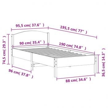 Massivholzbett ohne Matratze Weiß 90x190 cm Kiefernholz