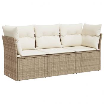 3-tlg. Garten-Sofagarnitur mit Kissen Beige Poly Rattan