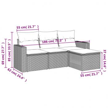 4-tlg. Garten-Sofagarnitur mit Kissen Grau Poly Rattan