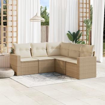 ARDEBO.de - 5-tlg. Garten-Sofagarnitur mit Kissen Beige Poly Rattan