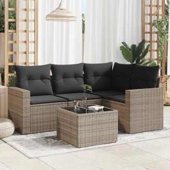 ARDEBO.de - 5-tlg. Garten-Sofagarnitur mit Kissen Grau Poly Rattan