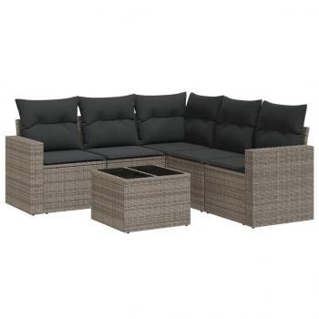 6-tlg. Garten-Sofagarnitur mit Kissen Grau Poly Rattan