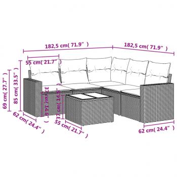 6-tlg. Garten-Sofagarnitur mit Kissen Grau Poly Rattan