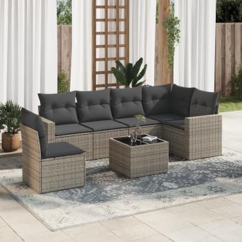 ARDEBO.de - 7-tlg. Garten-Sofagarnitur mit Kissen Grau Poly Rattan