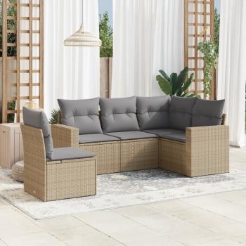 ARDEBO.de - 5-tlg. Garten-Sofagarnitur mit Kissen Beige Poly Rattan