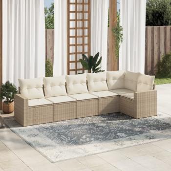 ARDEBO.de - 6-tlg. Garten-Sofagarnitur mit Kissen Beige Poly Rattan