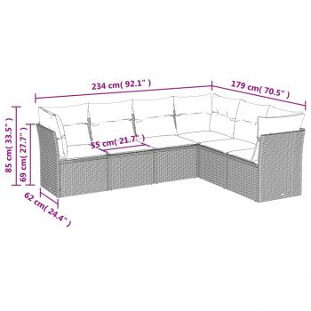 6-tlg. Garten-Sofagarnitur mit Kissen Braun Poly Rattan