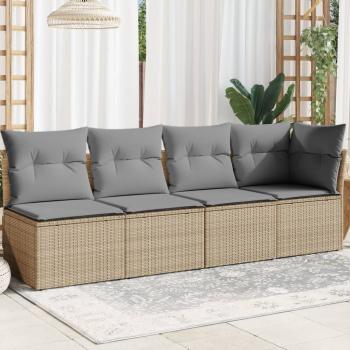 ARDEBO.de - Gartensofa mit Kissen 4-Sitzer Beige Poly Rattan