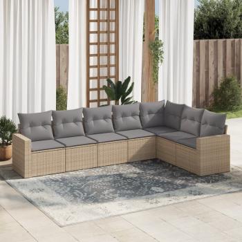 ARDEBO.de - 7-tlg. Garten-Sofagarnitur mit Kissen Beige Poly Rattan