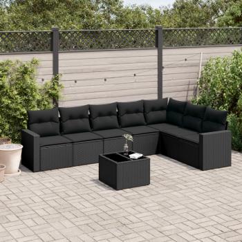 ARDEBO.de - 8-tlg. Garten-Sofagarnitur mit Kissen Schwarz Poly Rattan