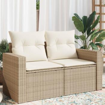 ARDEBO.de - Gartensofa mit Kissen 2-Sitzer Beige Poly Rattan