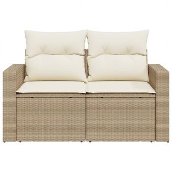 Gartensofa mit Kissen 2-Sitzer Beige Poly Rattan