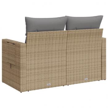 Gartensofa mit Kissen 2-Sitzer Beige Poly Rattan