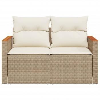 Gartensofa mit Kissen 2-Sitzer Beige Poly Rattan