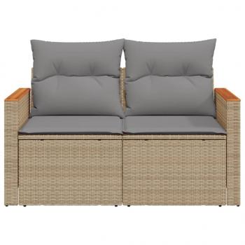 Gartensofa mit Kissen 2-Sitzer Beige Poly Rattan