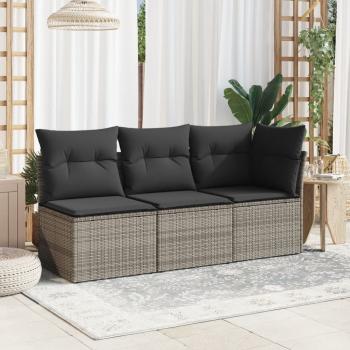 Gartensofa ohne Armlehnen mit Kissen Grau Poly Rattan