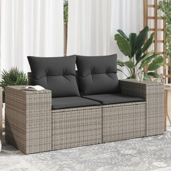 ARDEBO.de - Gartensofa 2-Sitzer mit Kissen Grau Poly Rattan