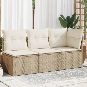 ARDEBO.de - Gartensofa mit Kissen 3-Sitzer Beige Poly Rattan