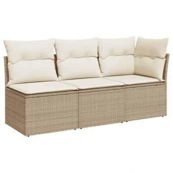 Gartensofa mit Kissen 3-Sitzer Beige Poly Rattan