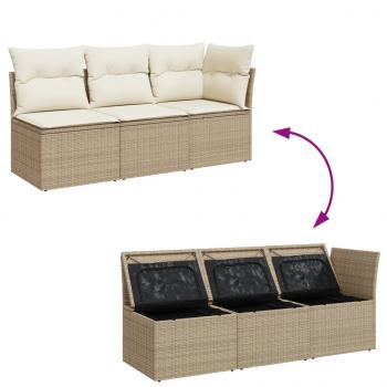 Gartensofa mit Kissen 3-Sitzer Beige Poly Rattan