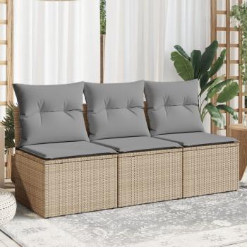 ARDEBO.de - Gartensofa mit Kissen 3-Sitzer Beige Poly Rattan